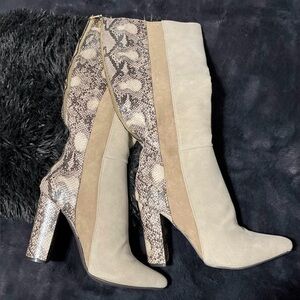 Charlotte Russe Beige and Snake Print Heeled Boots